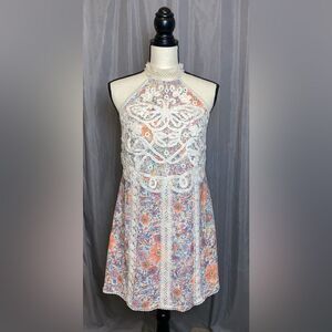 Free People Miss You Mini Dress size 6 floral print with crochet lace details